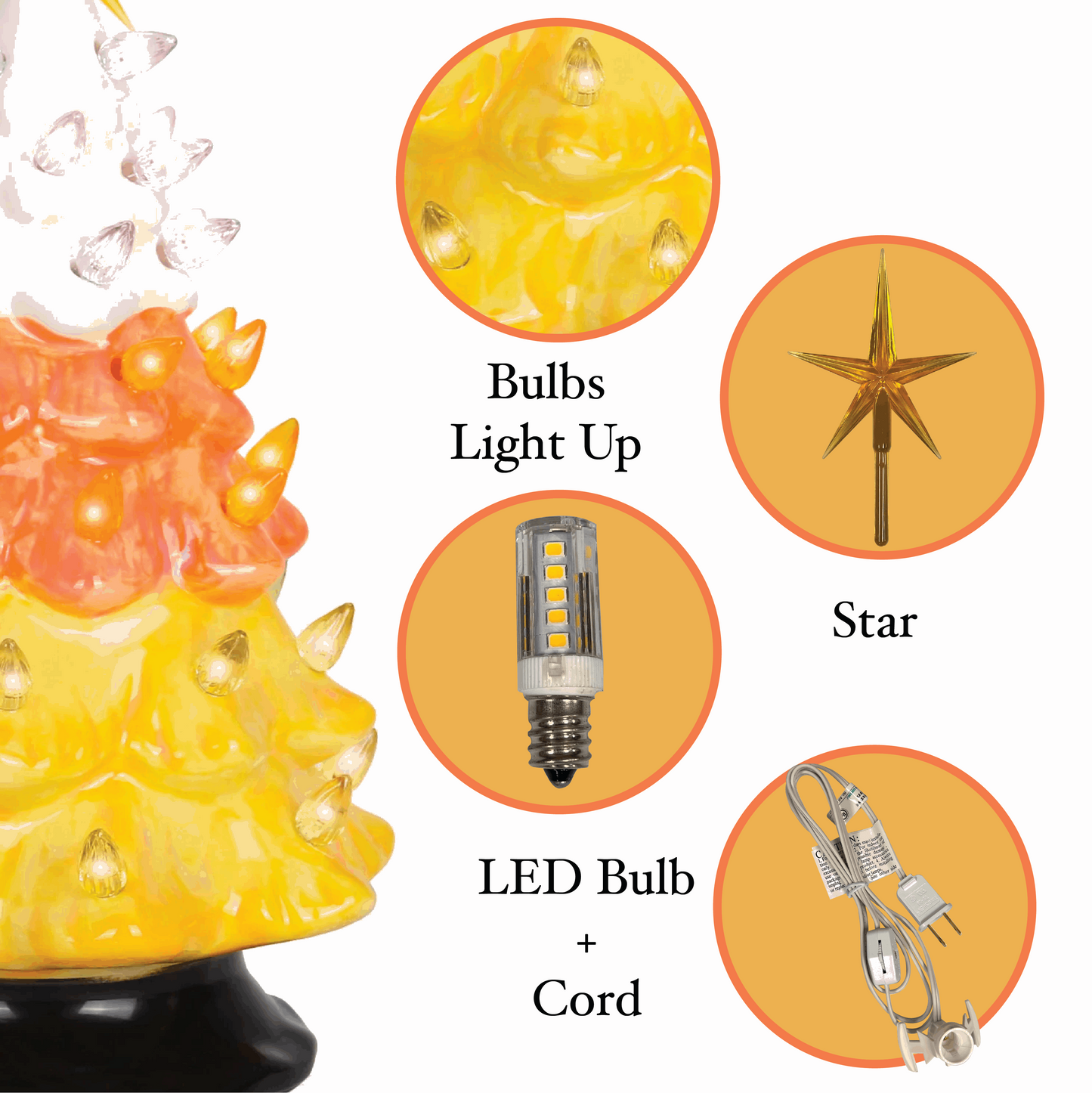 Lighted Ceramic Christmas Tree - Candy Corn - Medium