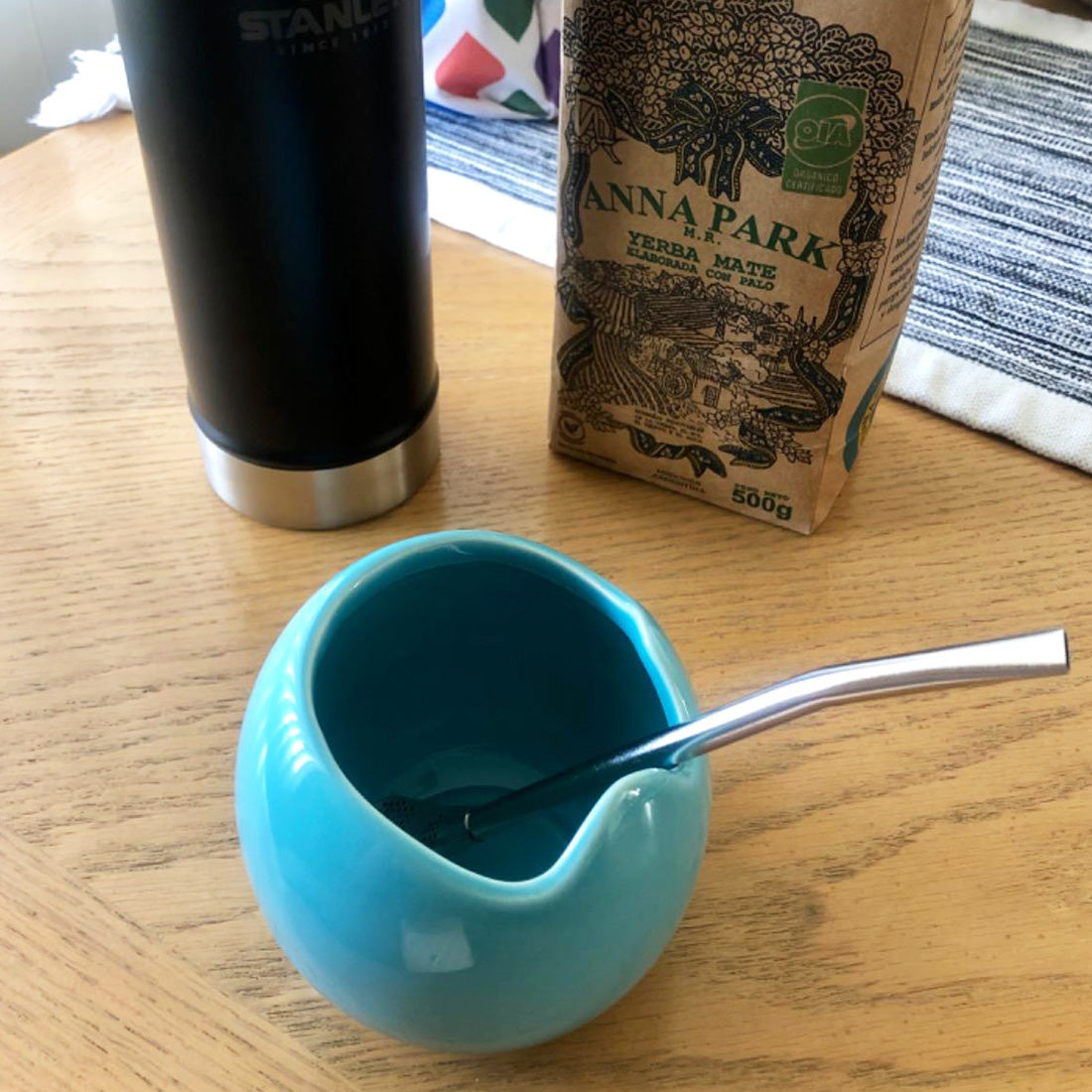 Mate Gourd and Bombilla Set - Aqua Blue