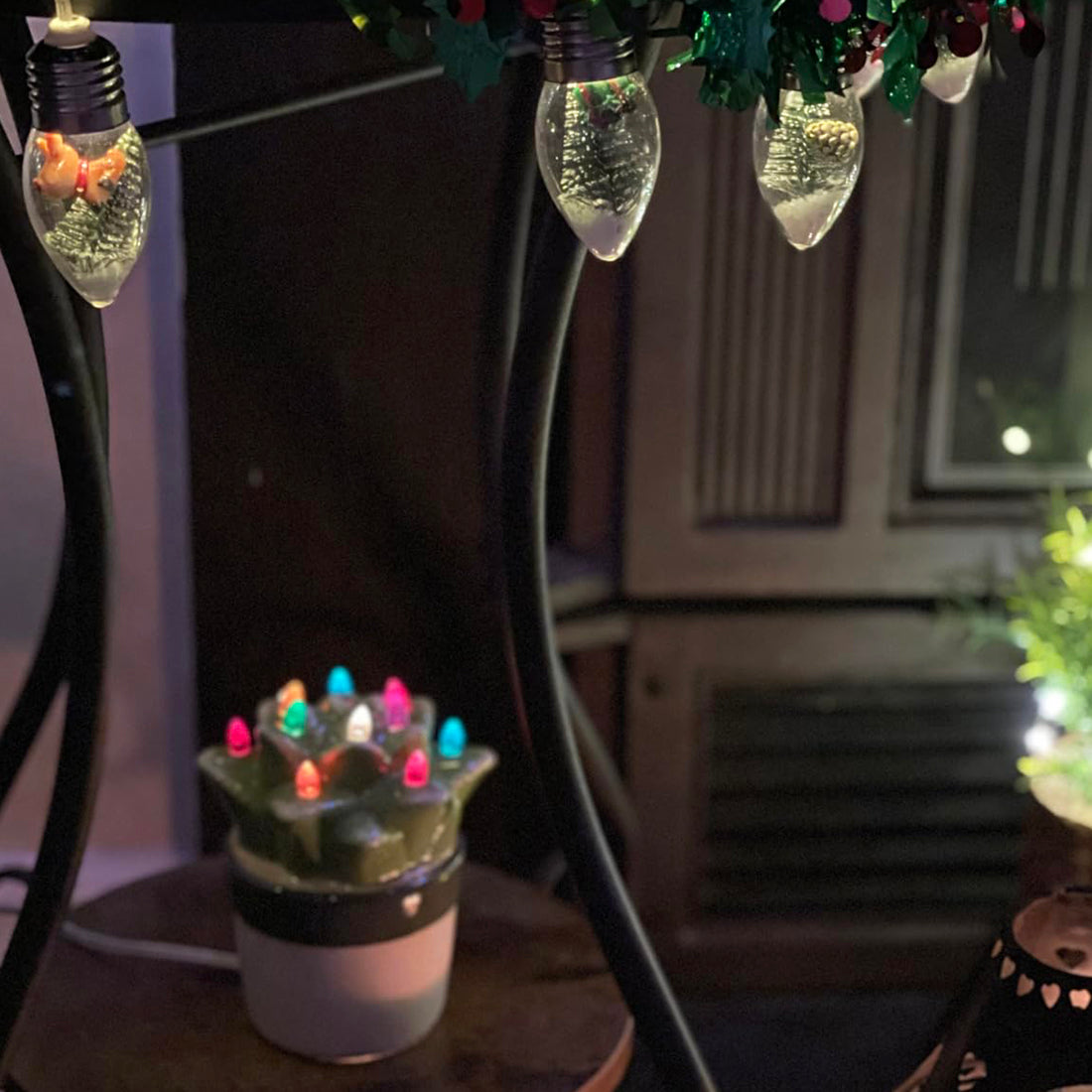 Ceramic Christmas Aloe Succulent with Lights