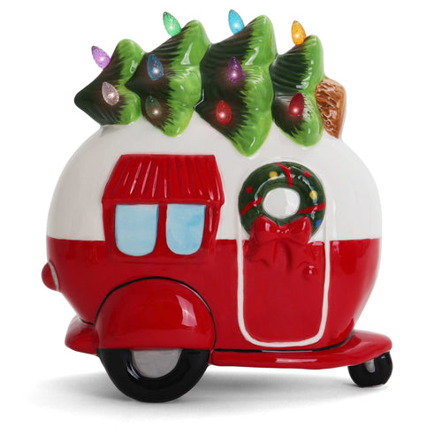 Ceramic Christmas Camper with Christmas Tree Lights