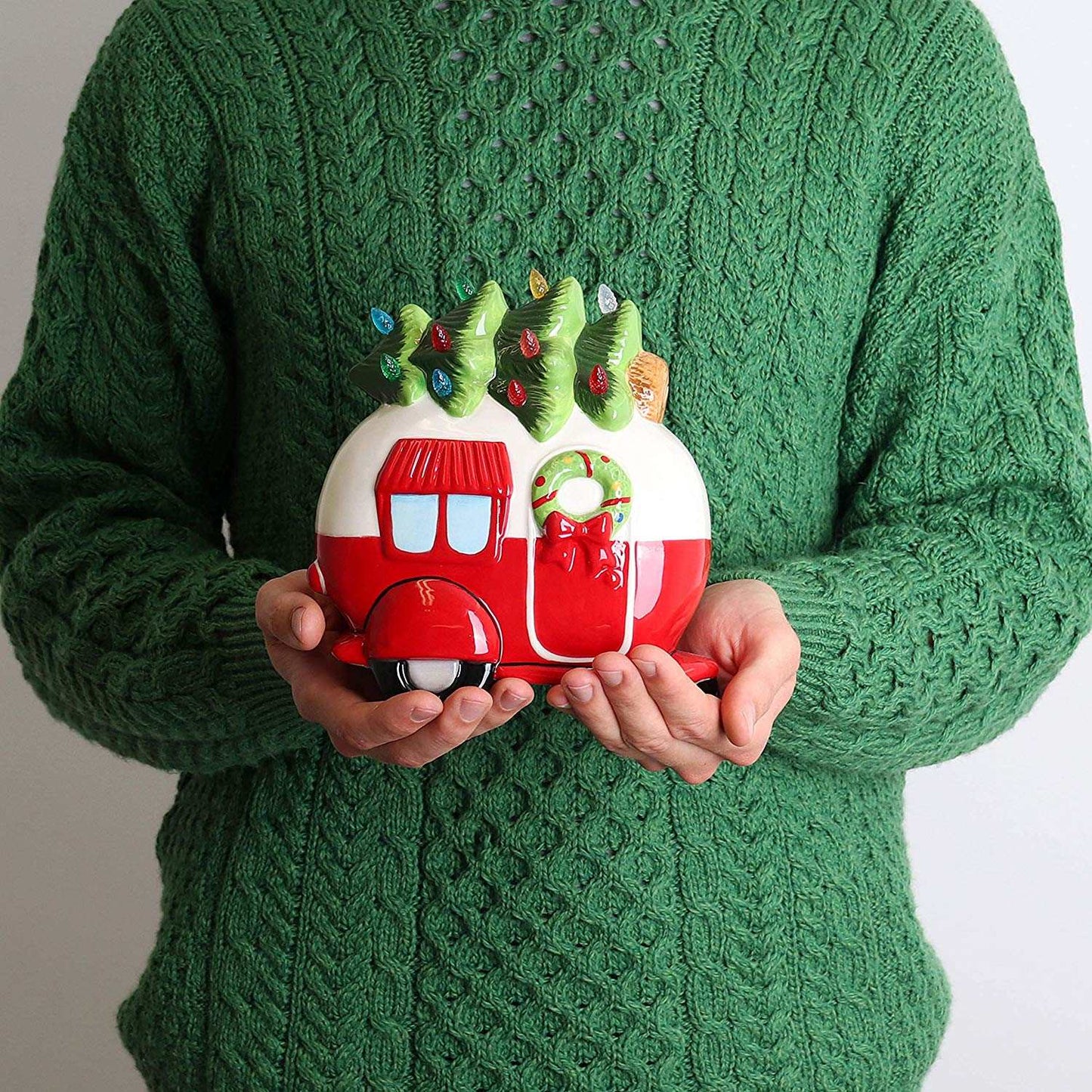 Ceramic Christmas Camper with Christmas Tree Lights