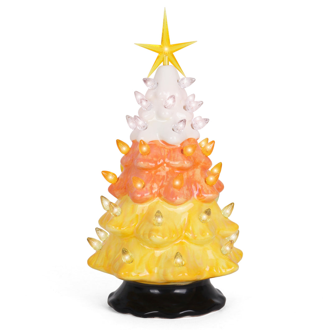 Lighted Ceramic Christmas Tree - Candy Corn - Medium