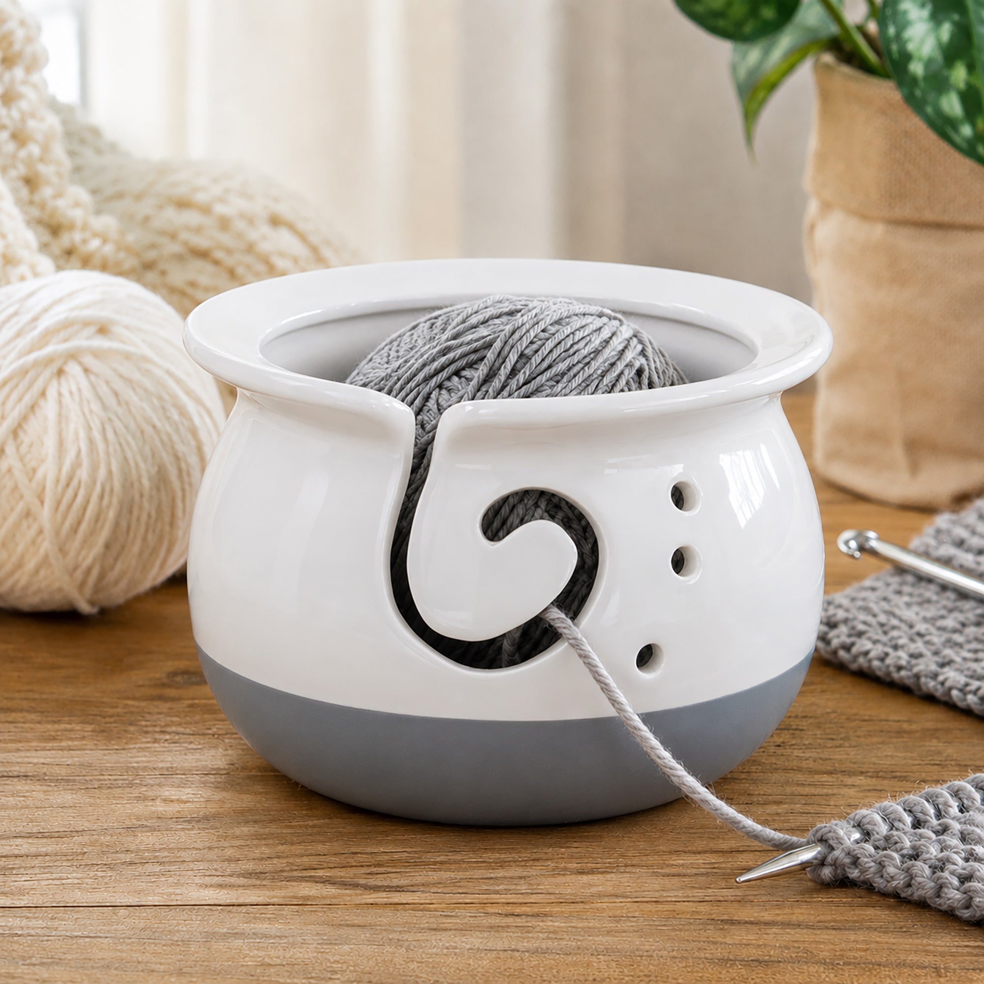 Artisan Yarn Bowl - White