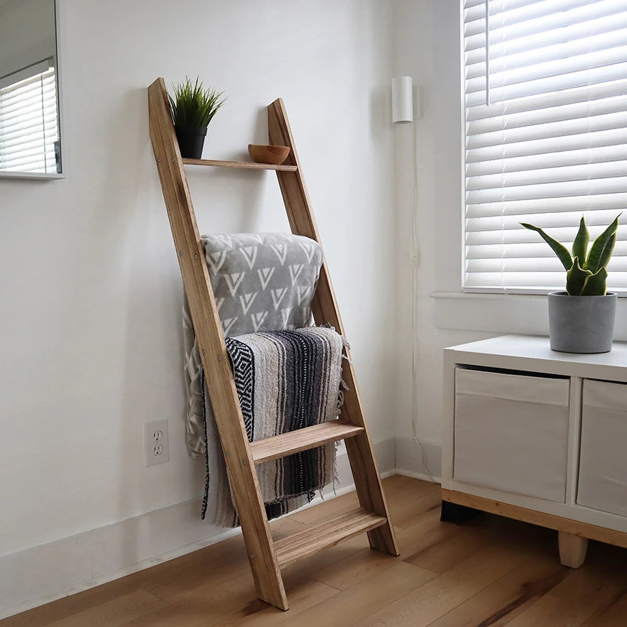 Driftwood Wooden Blanket Ladder