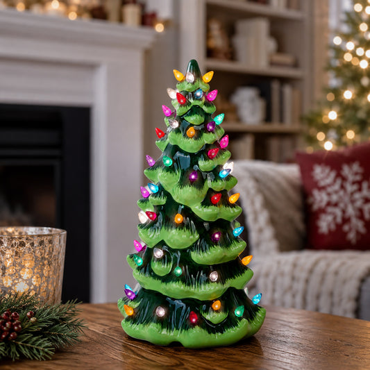 13" Green Christmas Tree with Multicolored Lights