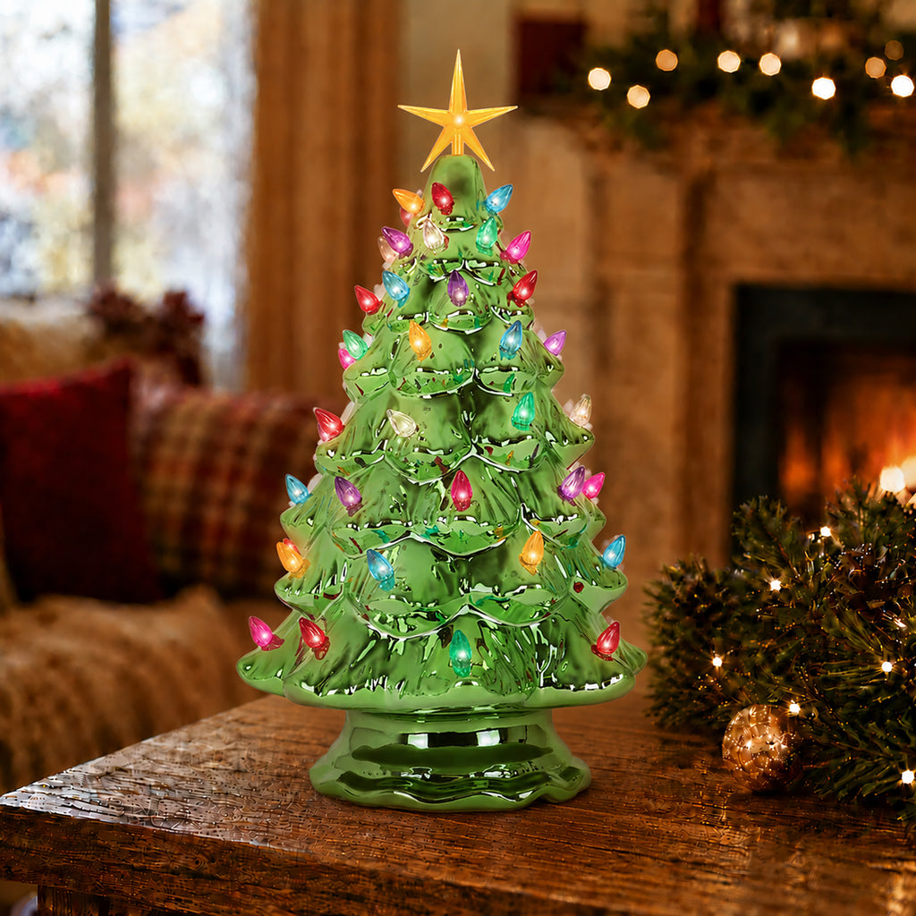 15.5" Pearl Olive Ceramic Christmas Tree