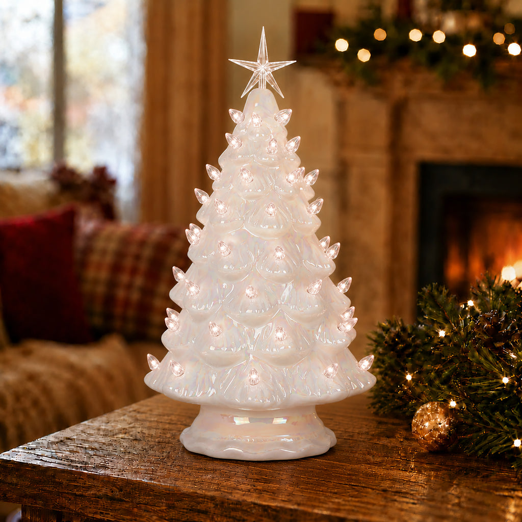 15.5" Pearl White Ceramic Christmas Tree