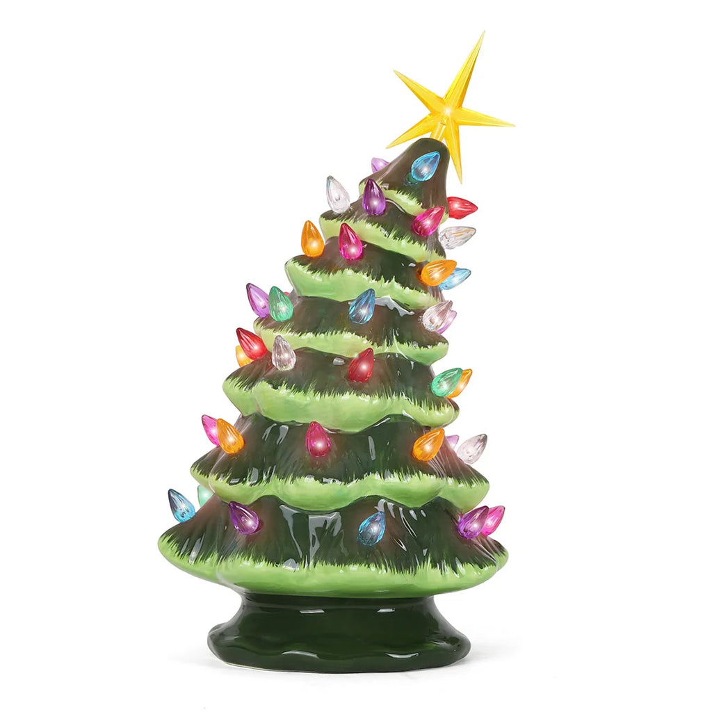 9.5" Leaning Green Ceramic Christmas Tree
