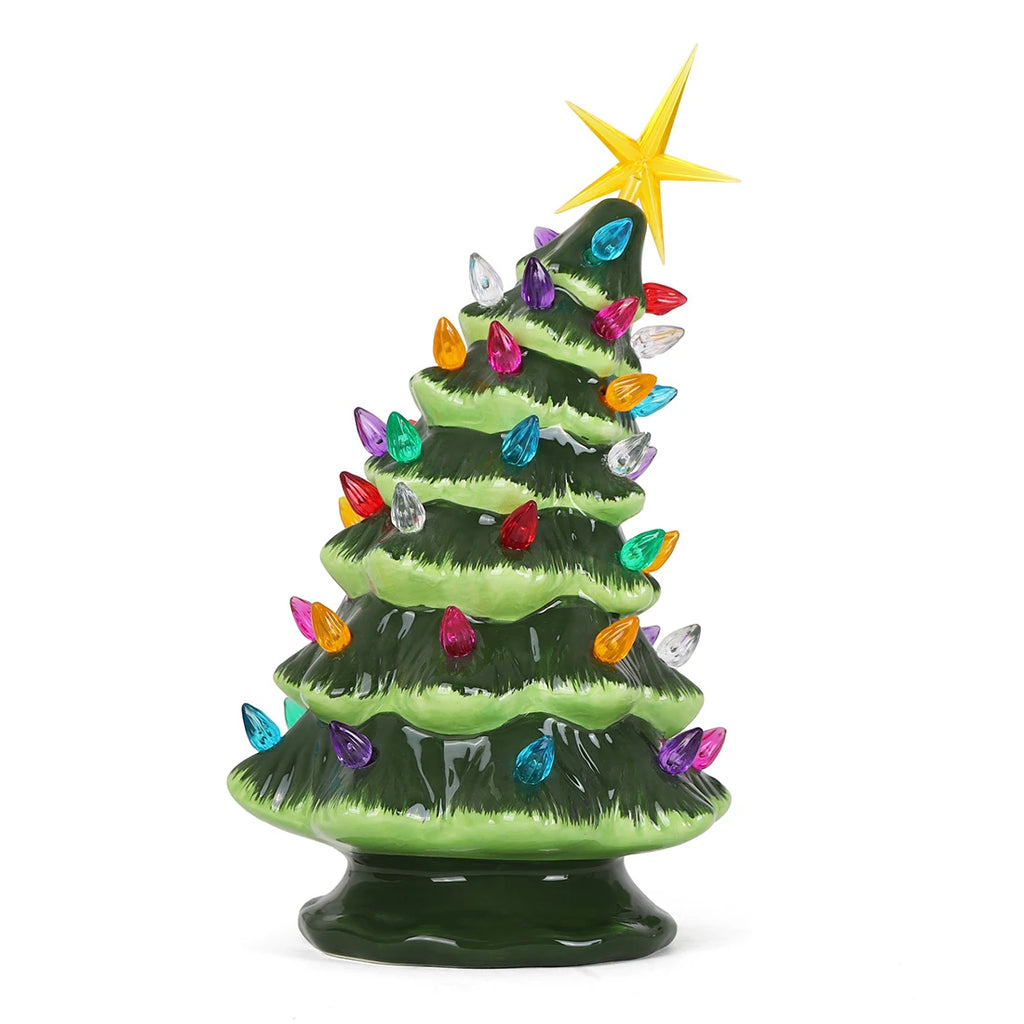 9.5" Leaning Green Ceramic Christmas Tree