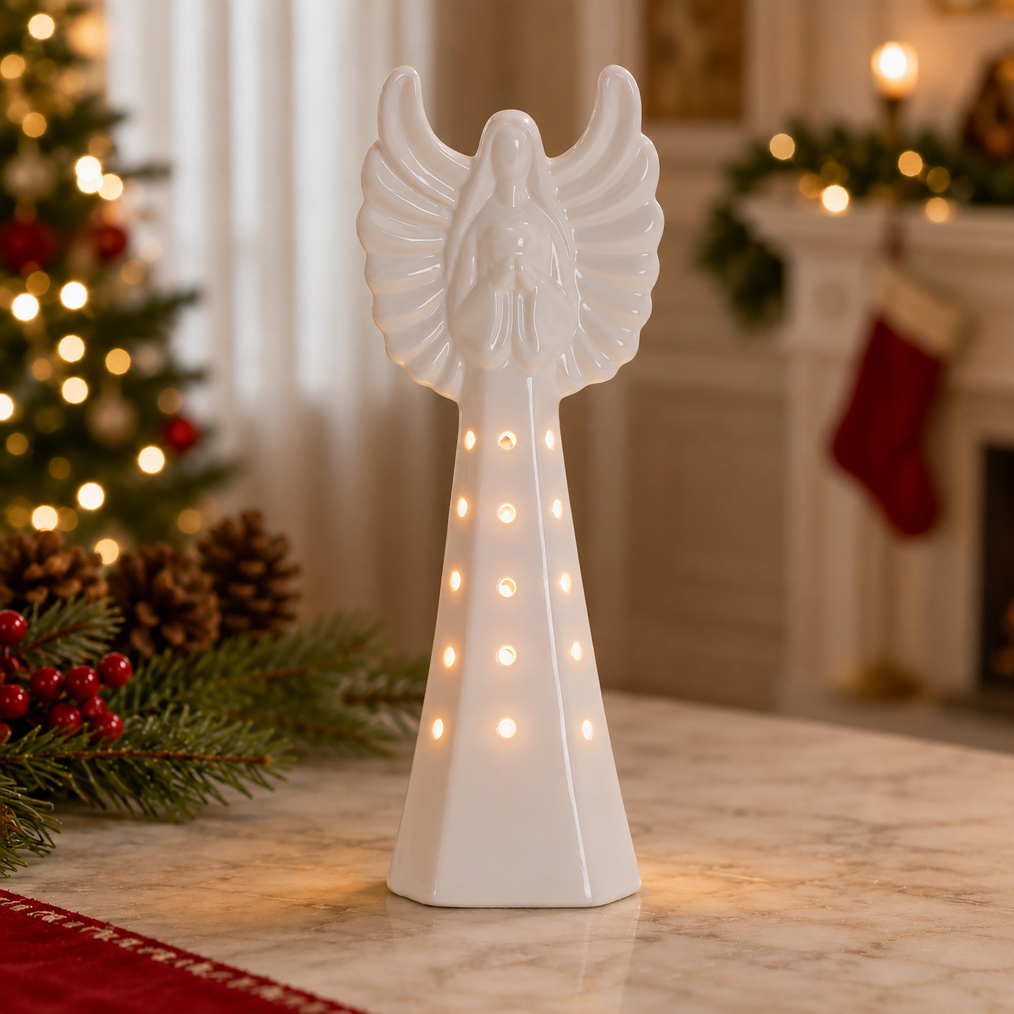 White Ceramic Angel High Gloss Light Up