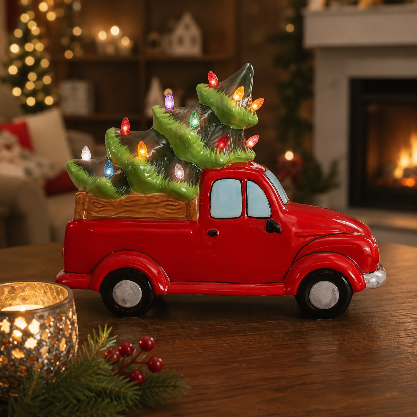 11" Red Truck with Multicolored Lights