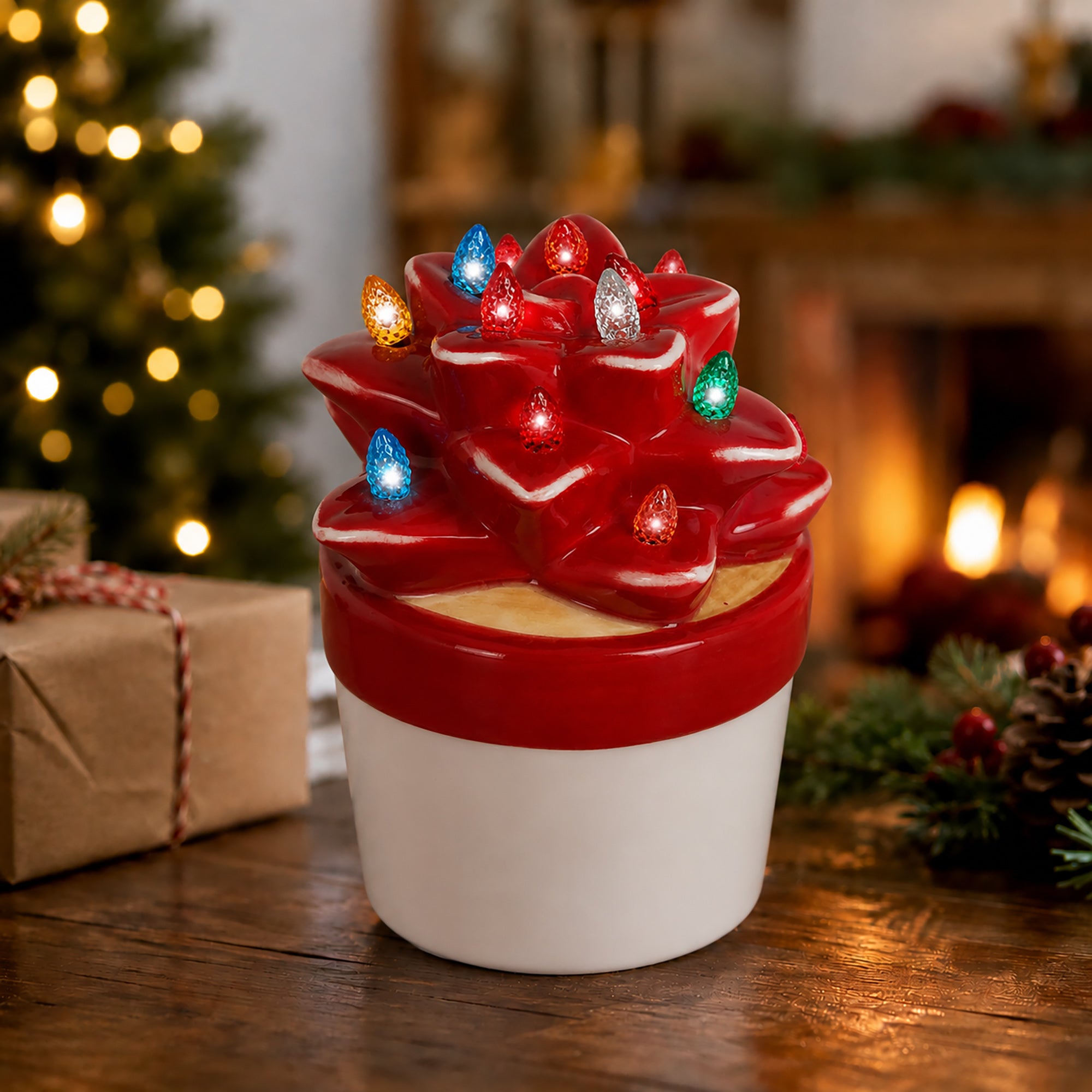 Ceramic Christmas Agave Succulent with Lights