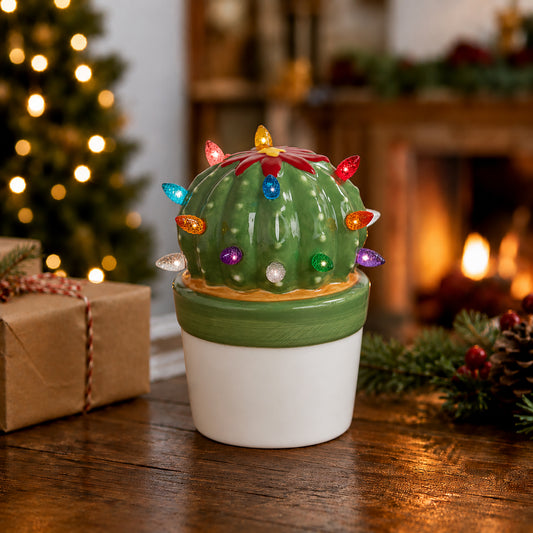 Ceramic Christmas Cactus Ball with Lights