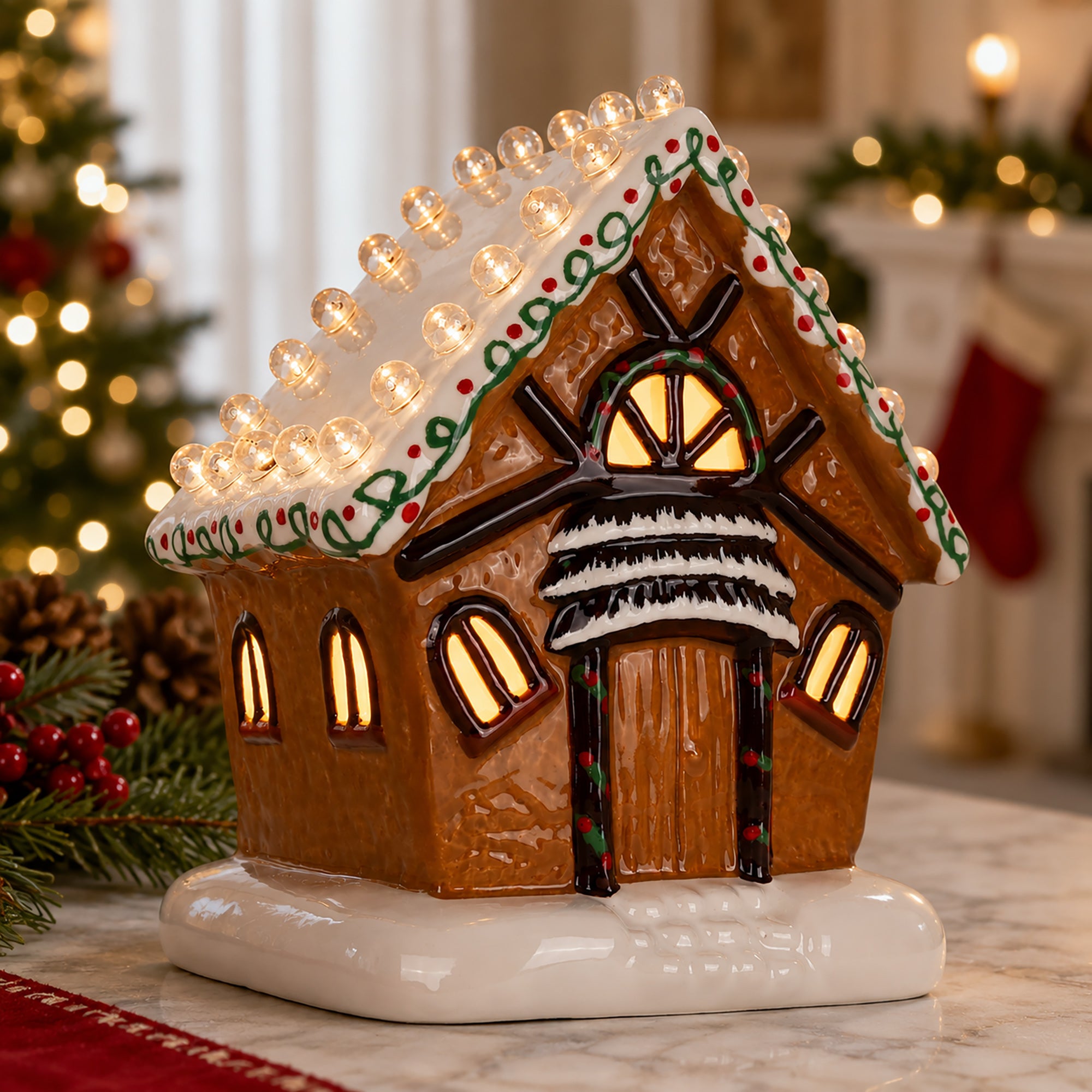 Lighted Ceramic Lighted Gingerbread House