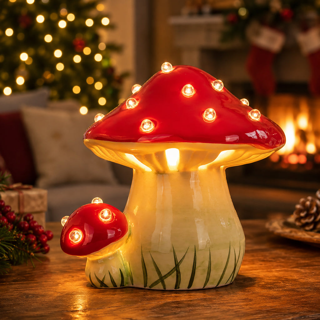 Lighted Ceramic Christmas Mushroom