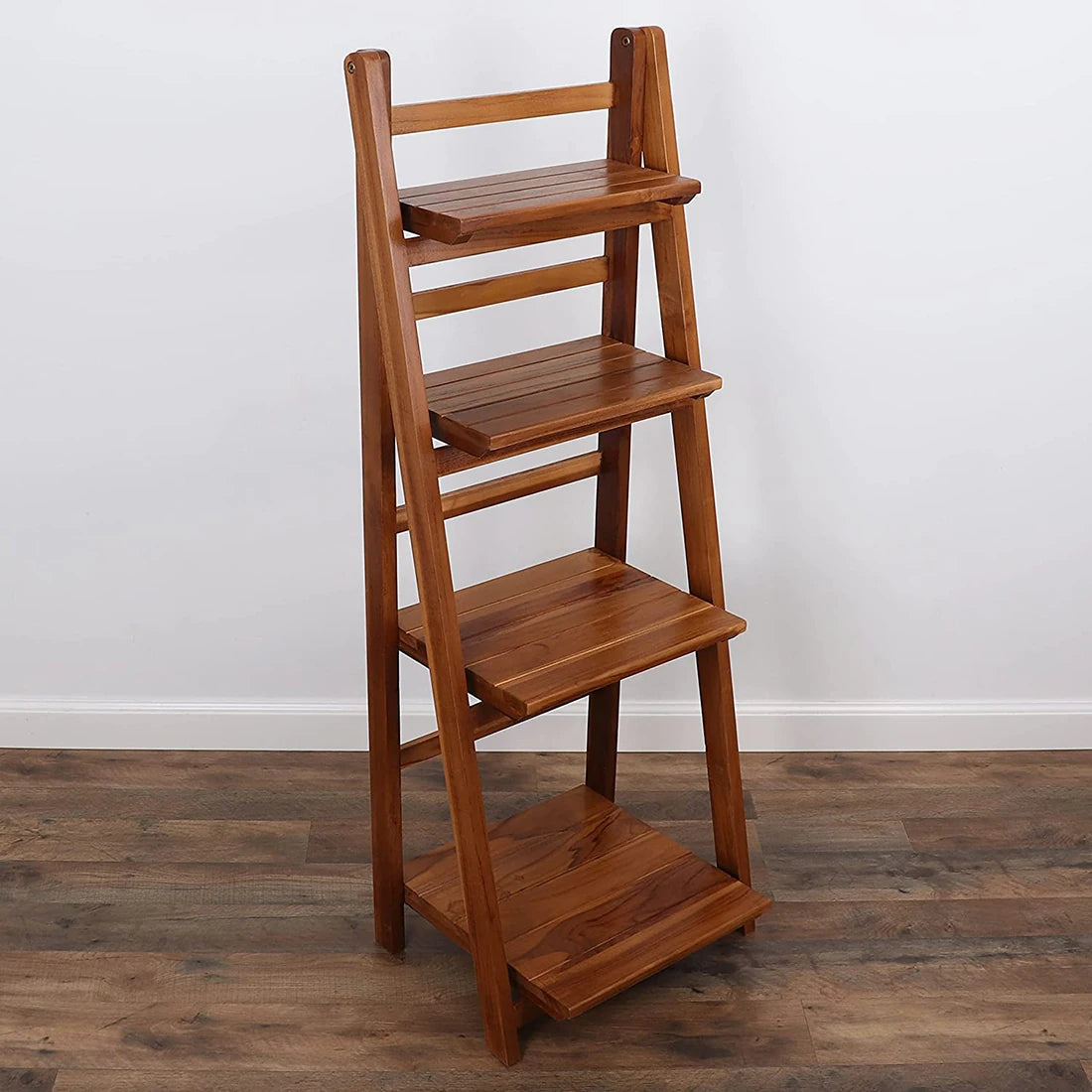 45.5" Teak Finish 4-Tier Ladder Shelf
