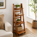 45.5" Teak Finish 4-Tier Ladder Shelf