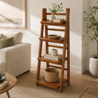 45.5" Teak Finish 4-Tier Ladder Shelf
