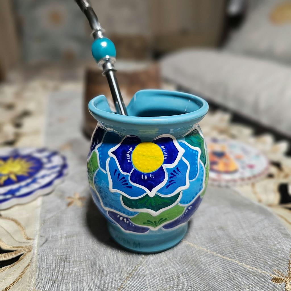 Modern Mate Gourd and Bombilla Set - Aqua Blue