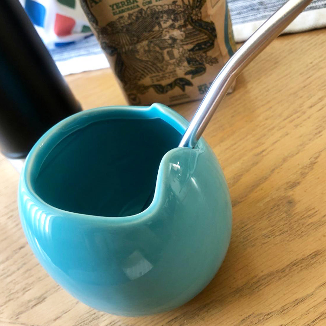 Mate Gourd and Bombilla Set - Aqua Blue