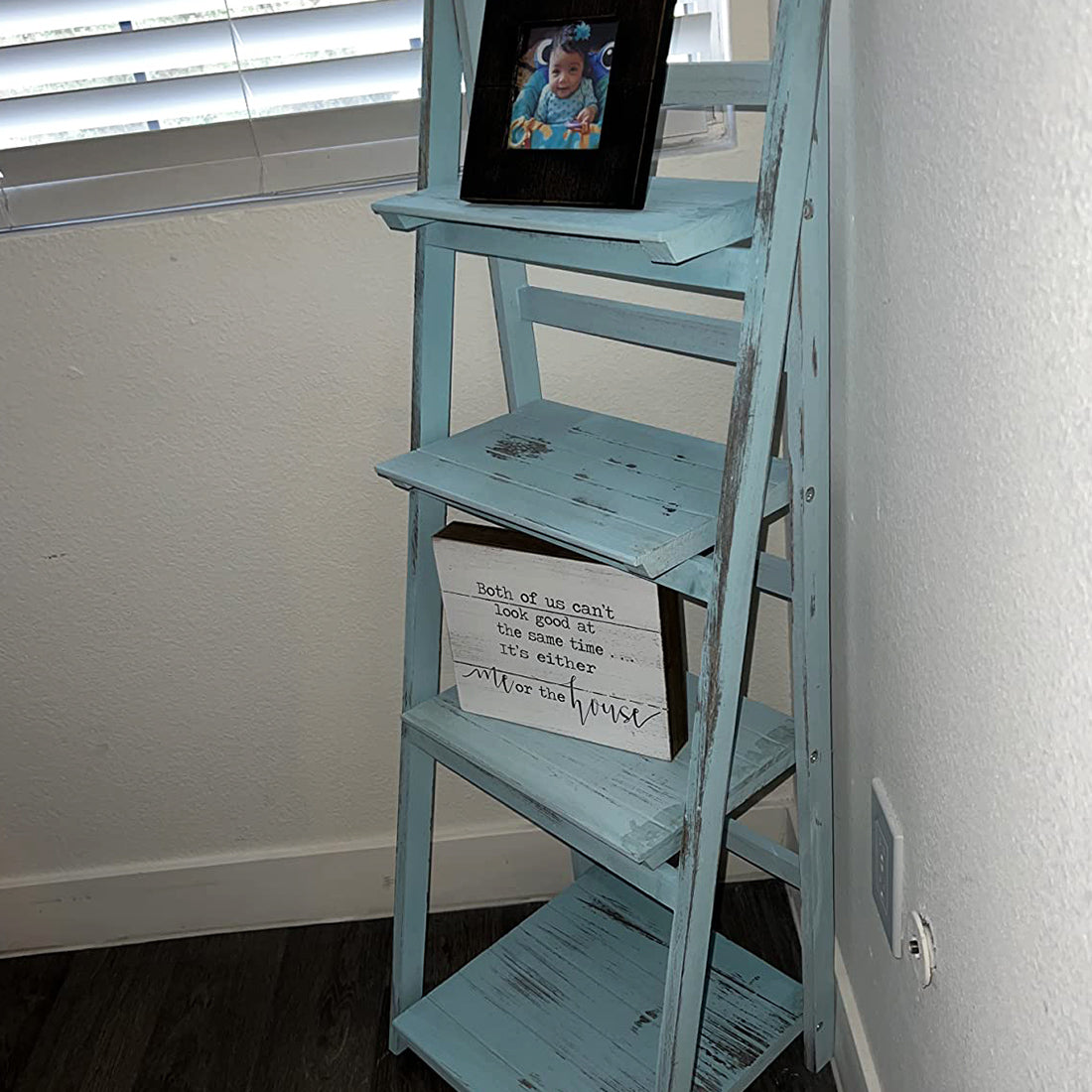 45.5" Turquoise 4-Tier Ladder Shelf