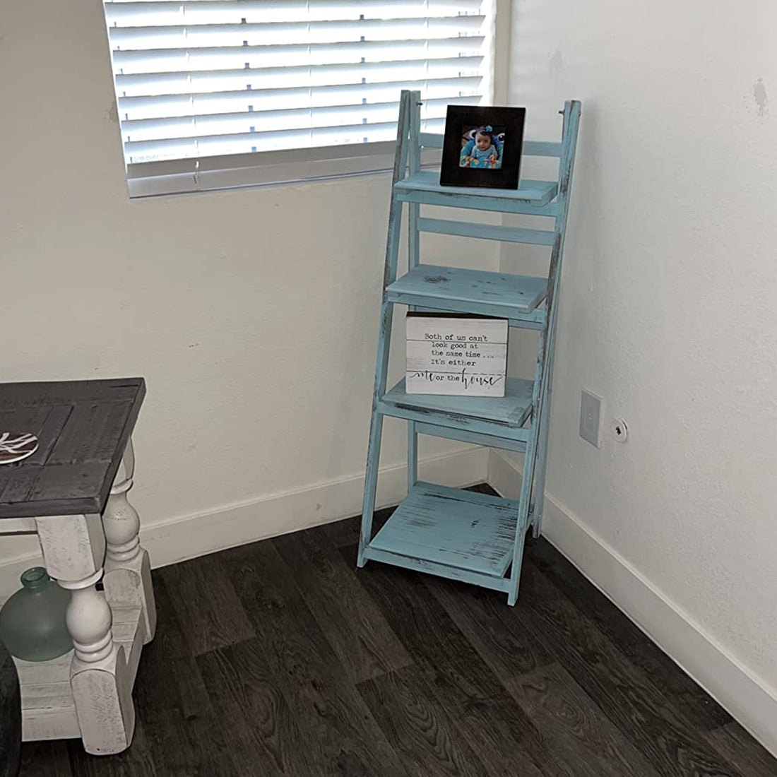 45.5" Turquoise 4-Tier Ladder Shelf