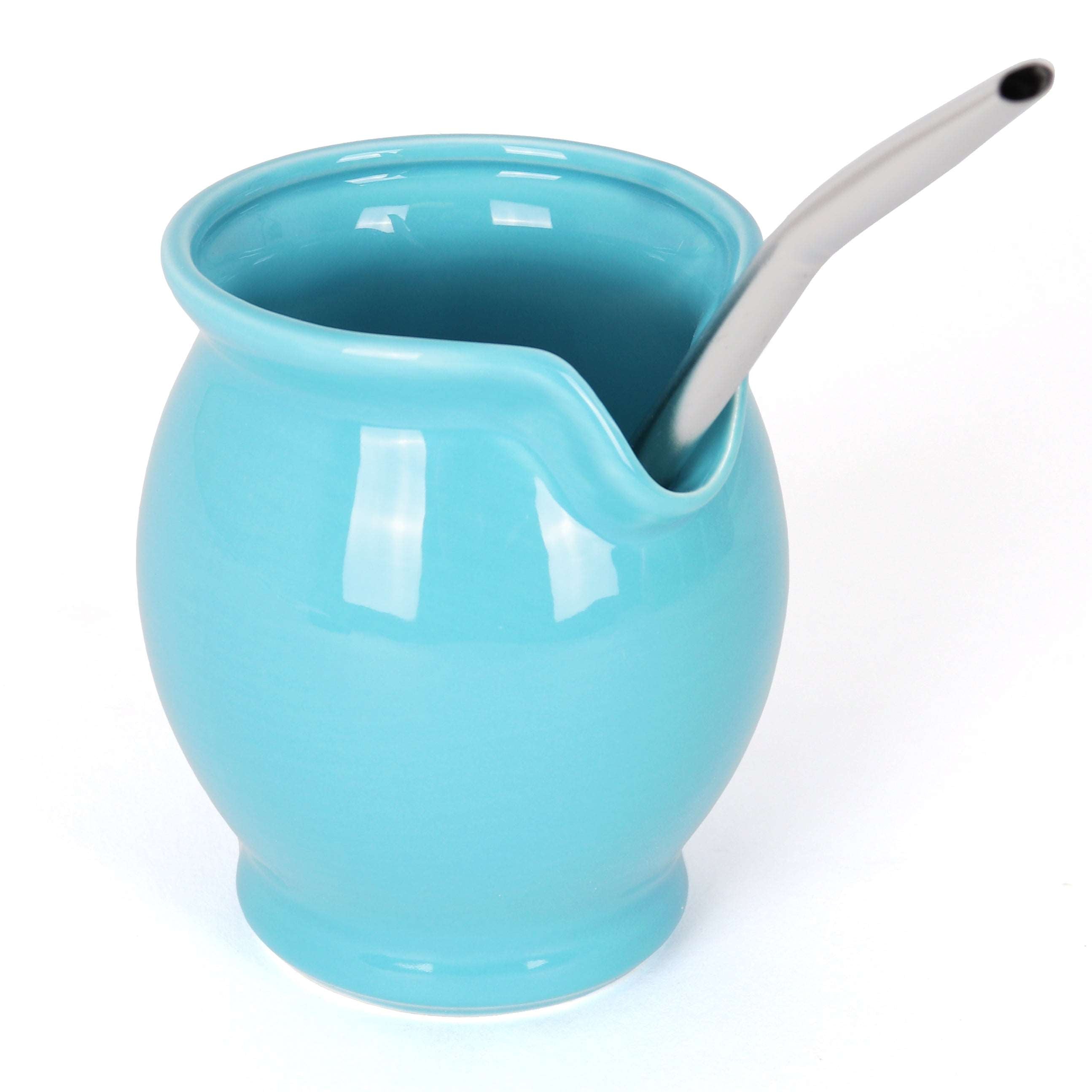 Modern Mate Gourd and Bombilla Set - Aqua Blue