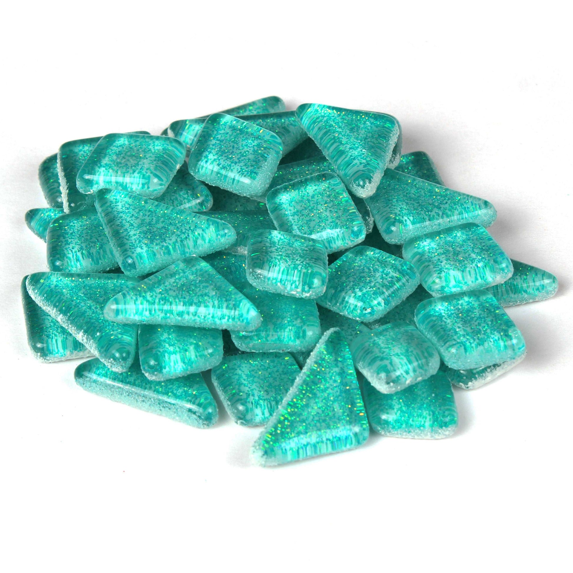 Aqua Blue Glitter Smooth Mosaic Tile