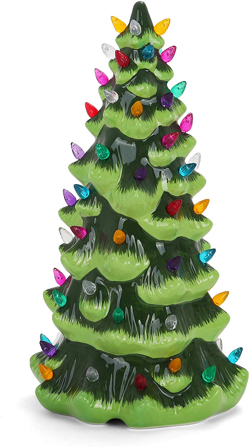13" Green Lighted Ceramic Christmas Tree