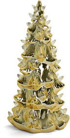 13" Gold Ceramic Christmas Tree with Lights