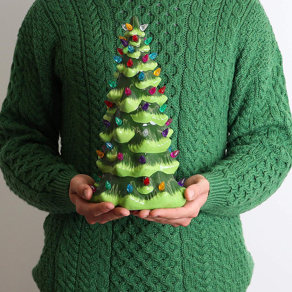 13" Green Lighted Ceramic Christmas Tree