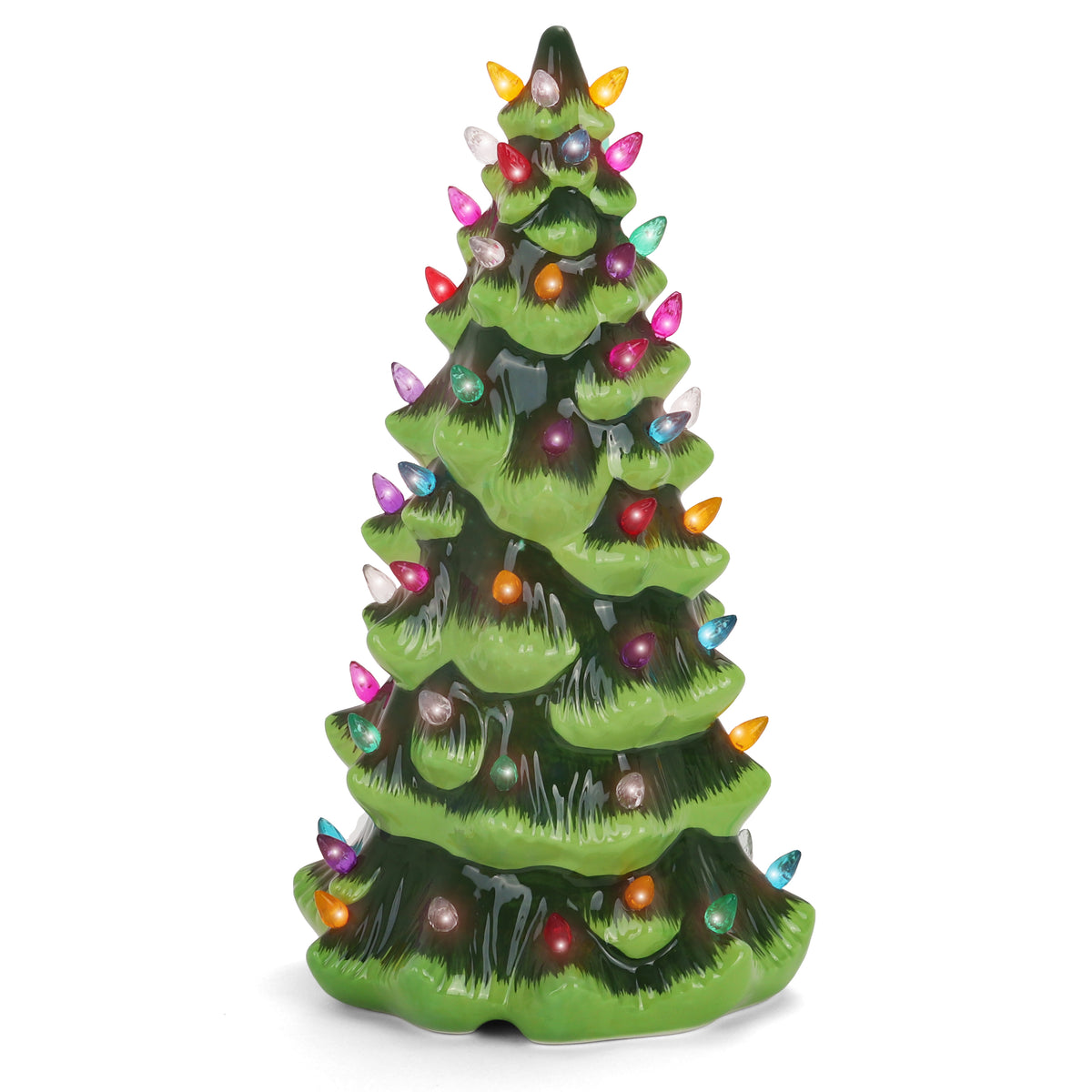 13" Green Lighted Ceramic Christmas Tree