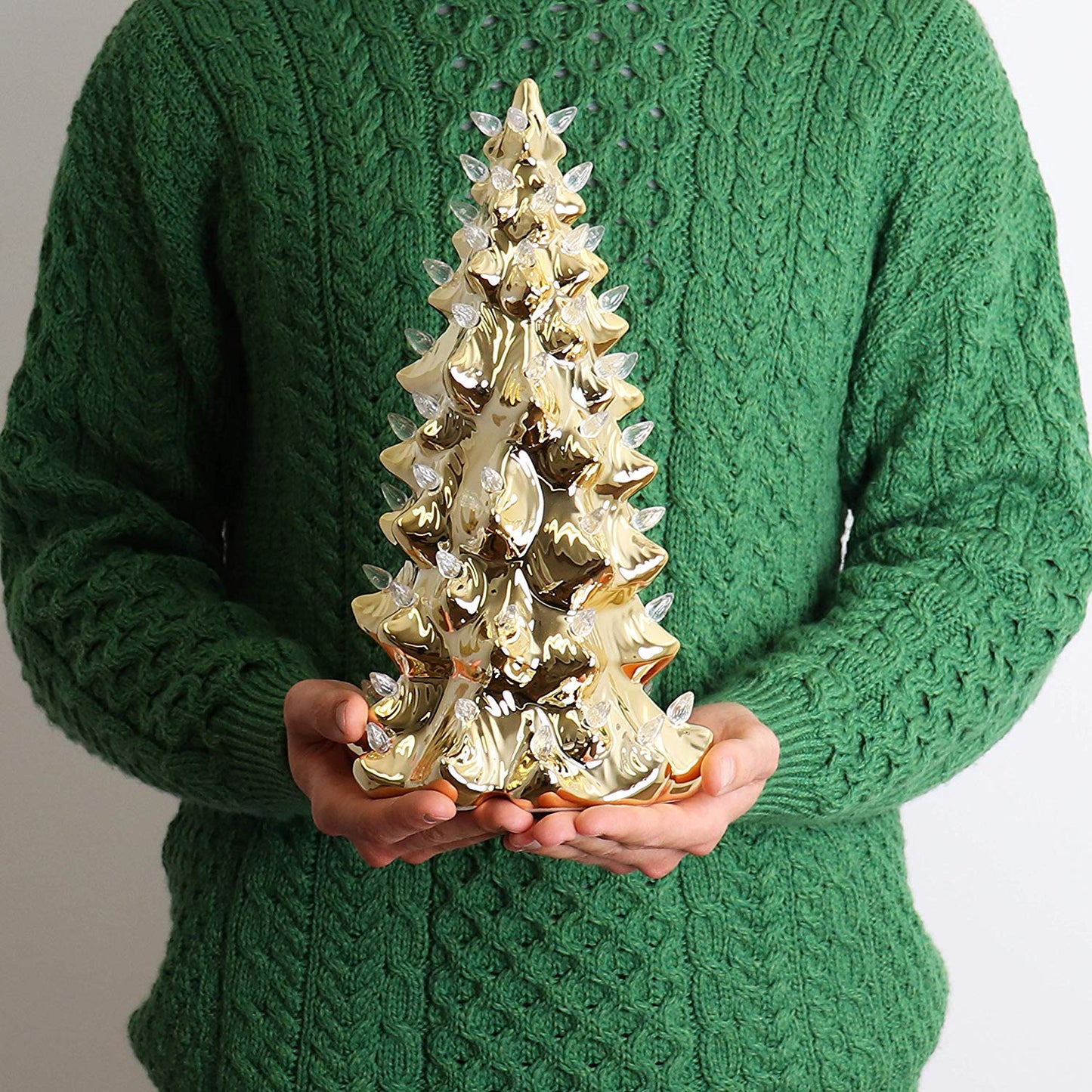 13" Gold Christmas Tree with Clear Lights