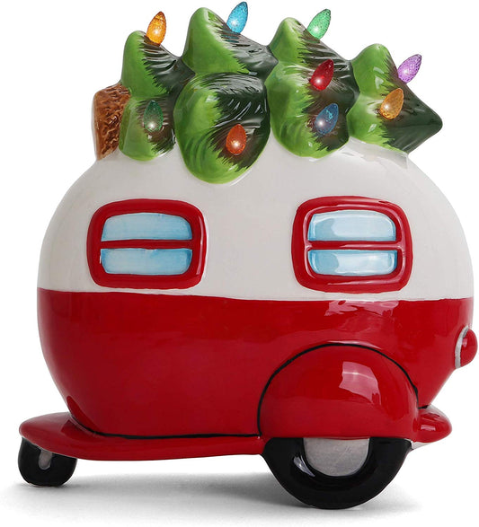 Ceramic Christmas Camper with Christmas Tree Lights