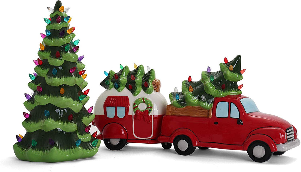 13" Green Lighted Ceramic Christmas Tree