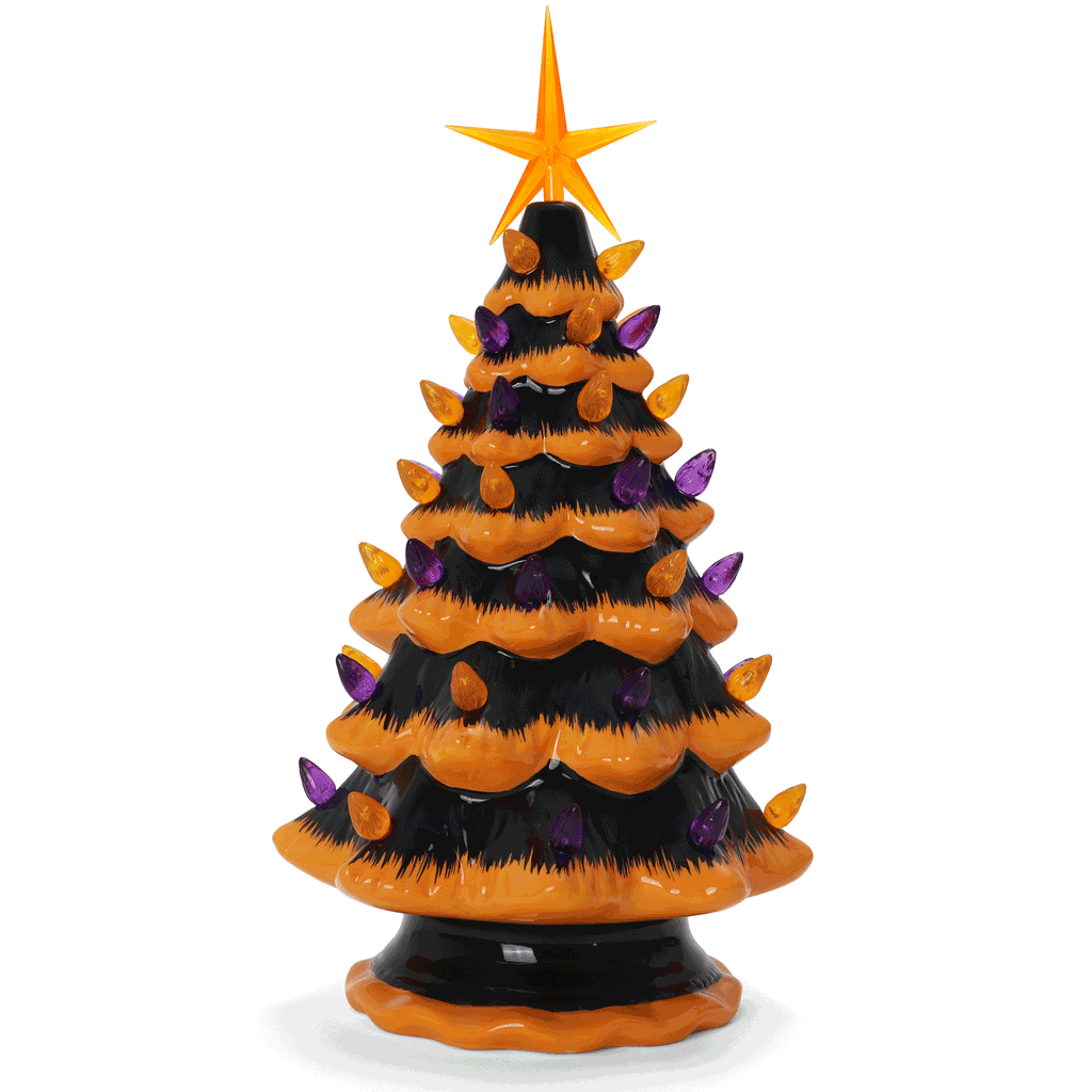 11.5" Orange Halloween Ceramic Tree
