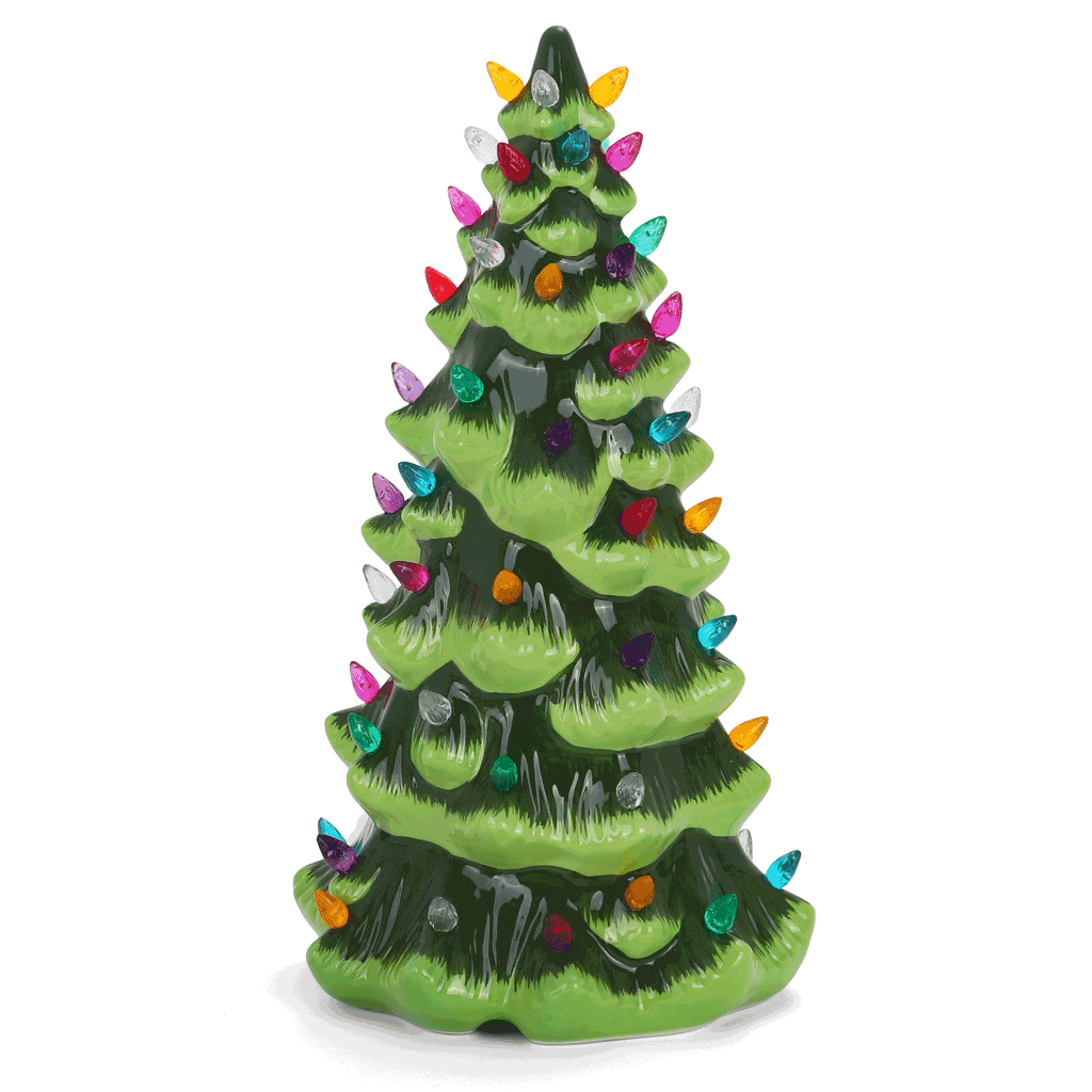13" Green Lighted Ceramic Christmas Tree